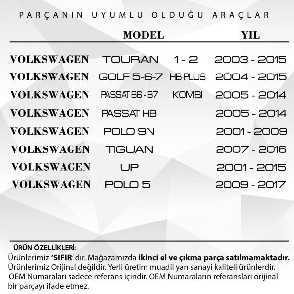 VW Touran, Passat, Polo, Golf, Tiguan için Bagaj Kilit Dişlisi ve Yayı - 2
