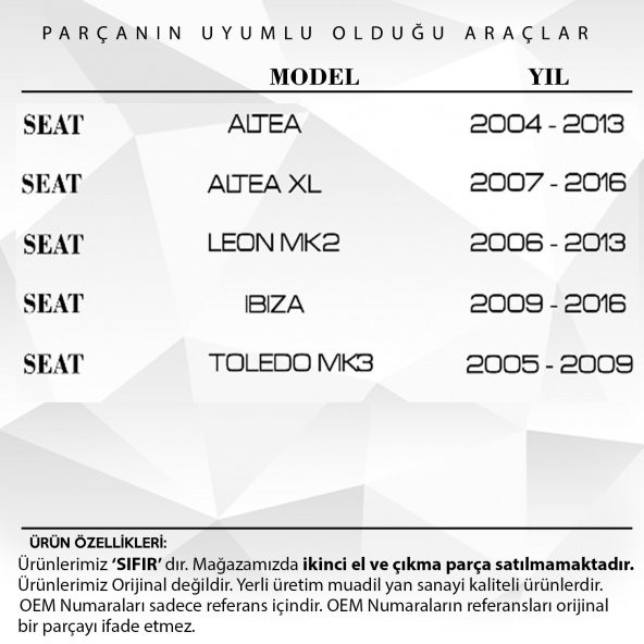 VW Touran, Passat, Polo, Golf, Tiguan için Bagaj Kilit Dişlisi ve Yayı - 3