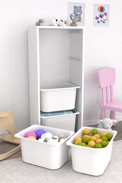 Pratico 4 Derin Sepetli Çok Amaçlı Oyuncak Dolabı Mutfak Kiler Dolabı Beyaz - Resim 3