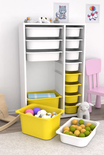 Pratico 14 Sepetli Çok Amaçlı Oyuncak Dolabı Sarı Beyaz 2D4K8U - Resim 3