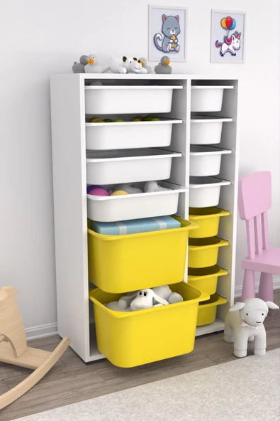 Pratico 14 Sepetli Çok Amaçlı Oyuncak Dolabı Sarı Beyaz 2D4K8U - Resim 2