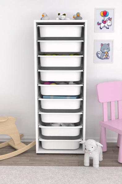Mutfak Dolabı 9 Sepetli Dolap Çok Amaçlı Dolap 122 Cm Beyaz Sepetli