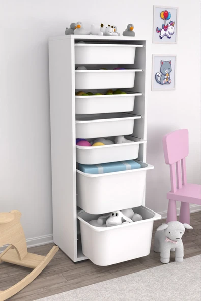 Pratico 7 Sepetli Dolap Oyuncak Dolabı Çok Amaçlı Mutfak Banyo Kiler Dolabı Beyaz - 2