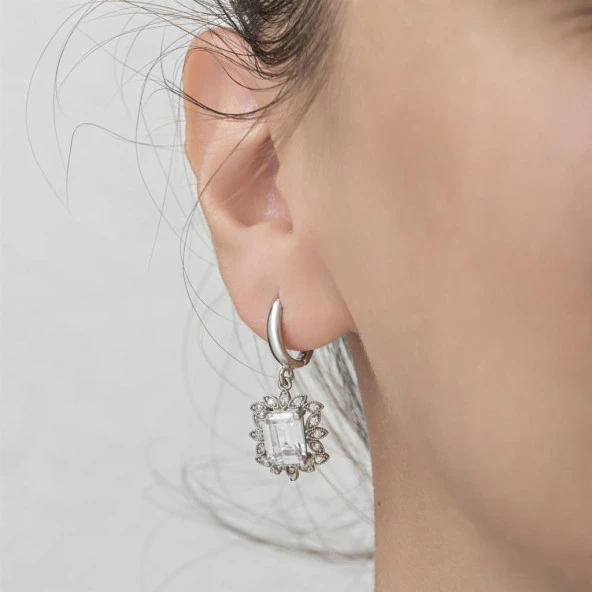 Zirkon Baget Taşlı 925 Sallantılı Gümüş Küpe - 3