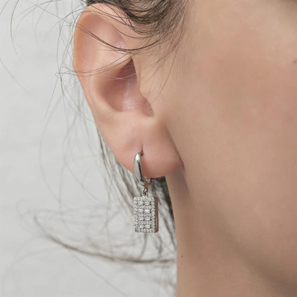 Zirkon Taşlı Süsleme 925 Gümüş Küpe - 4