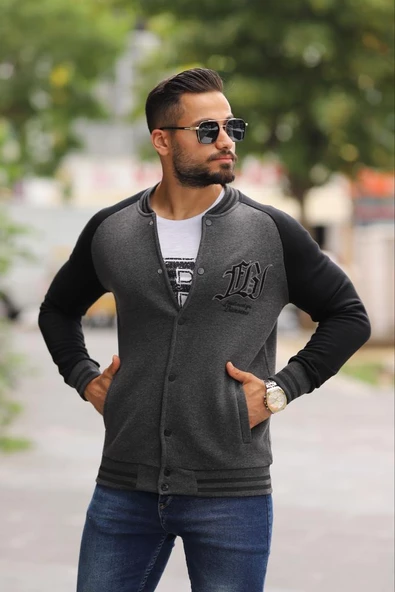 SLİMFİT KOLEJ YAKA ÇITÇIT KAPAMALI YAZILI POLARLI ERKEK HIRKA - 2