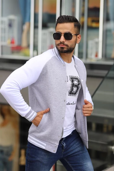 SLİMFİT KOLEJ YAKA ÇITÇIT KAPAMALI YAZILI POLARLI ERKEK HIRKA - 4