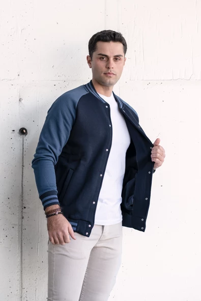 SLİMFİT KOLEJ YAKA ÇITÇIT KAPAMALI YAZILI POLARLI ERKEK HIRKA - 10