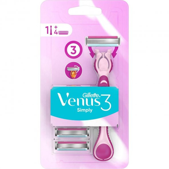Gillette Venus 3 Simply Kadın Traş Makinsi 4 Yedekli