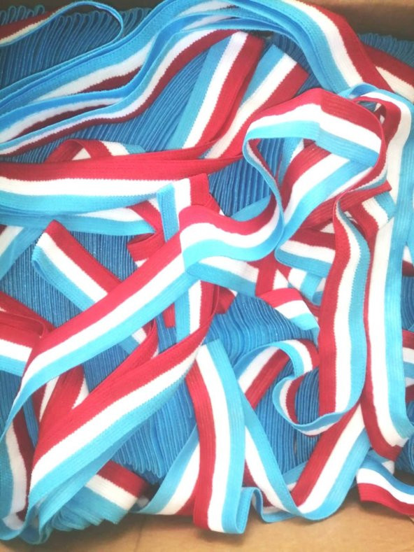 Lastik kırmızı-beyaz-mavi çizgili 3Cm  5metre  Paça,kol Ve Don Lastiği 1 Paket 5 Metre - 3