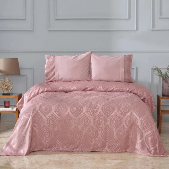 Karaca Home Aura Gül Kurusu Dantelli 100 Pamuk Private Çift Kişilik Pike Set