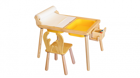 WoodnJoy Masif Ağaç Aktivite & Çalışma Masası + 1 Sandalye