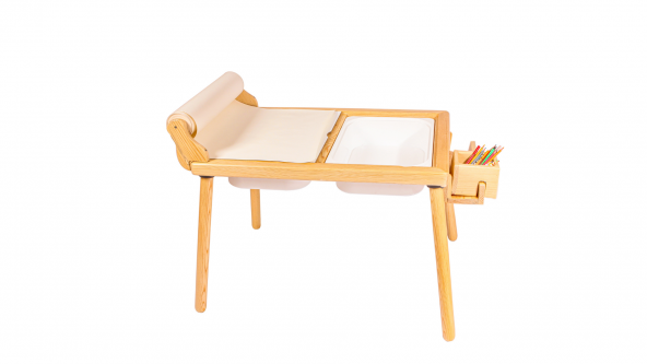 WoodnJoy Masif Ağaç Aktivite & Çalışma Masası( Rulo Aparatlı +Kırtasiye İstasyonlu ve Kaplar Hediye) - 4