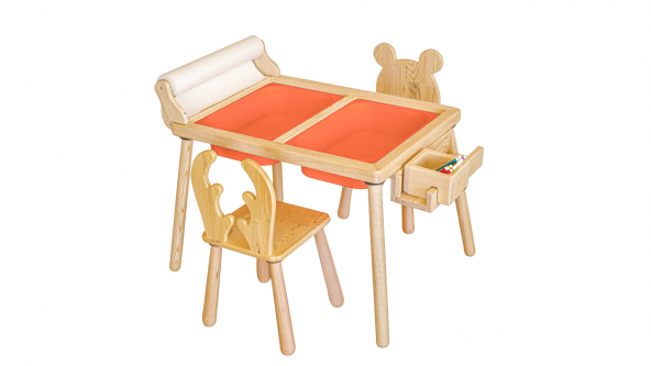 WoodnJoy Masif Ağaç Aktivite & Çalışma Masası + 2 Sandalye - 3