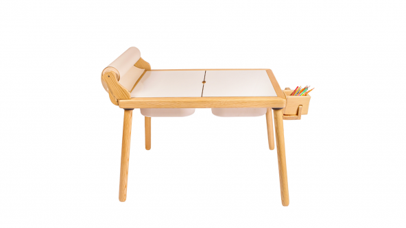 WoodnJoy Masif Ağaç Aktivite & Çalışma Masası( Rulo Aparatlı +Kırtasiye İstasyonlu ve Kaplar Hediye) - 5