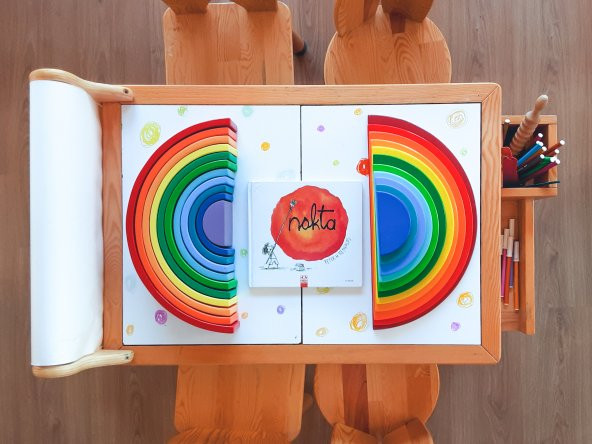 WoodnJoy Masif Ağaç Aktivite & Çalışma Masası( Rulo Aparatlı +Kırtasiye İstasyonlu ve Kaplar Hediye) - 6