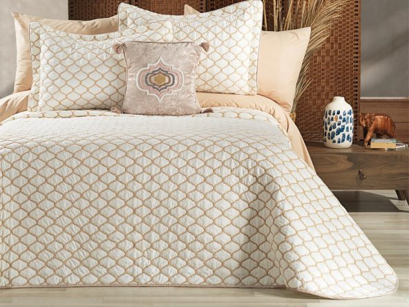 Melodie Çift Kişilik Yatak Örtüsü 4 Parça Krem Cappucino ürün görseli