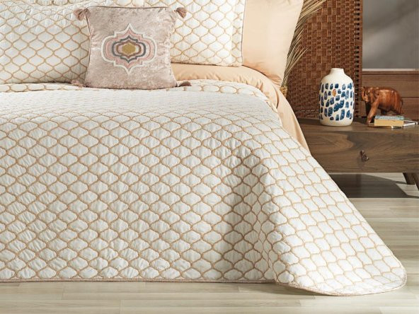 Melodie Çift Kişilik Yatak Örtüsü 4 Parça Krem Cappucino - Resim 2