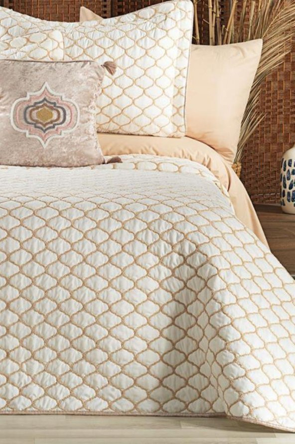 Melodie Çift Kişilik Yatak Örtüsü 4 Parça Krem Cappucino - Resim 3