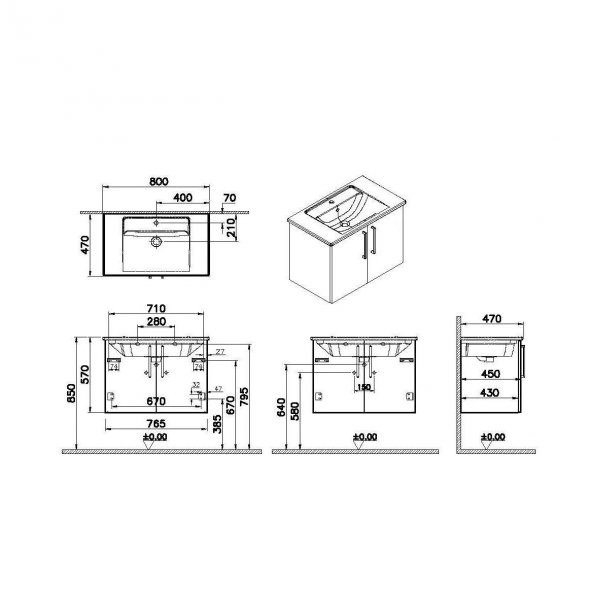 Vitra Root Flat 80 cm Kapaklı Meşe Banyo Dolabı Alt Modül Lavabo - 2