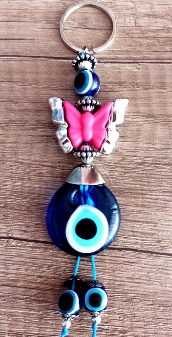Nazar Boncuklu Pembe Kelebekli Anahtarlık - 2