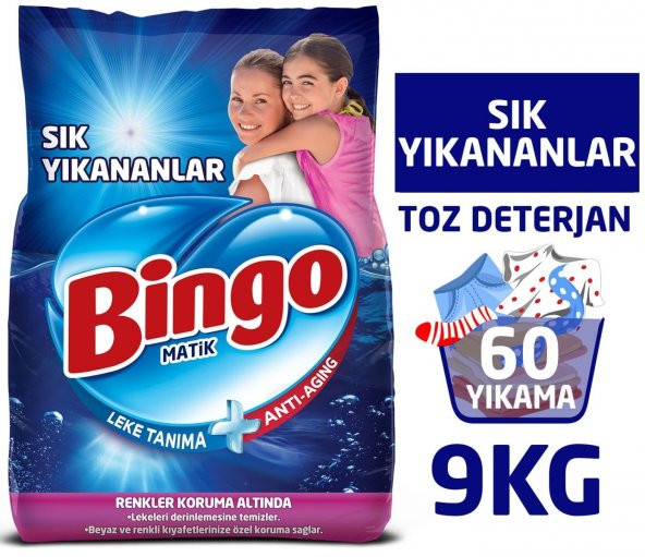 Bingo Matik Toz Çamaşır Deterjanı 9KG Sık Yıkananlar Beyazlar ve Renkliler 60 Yıkama - 2