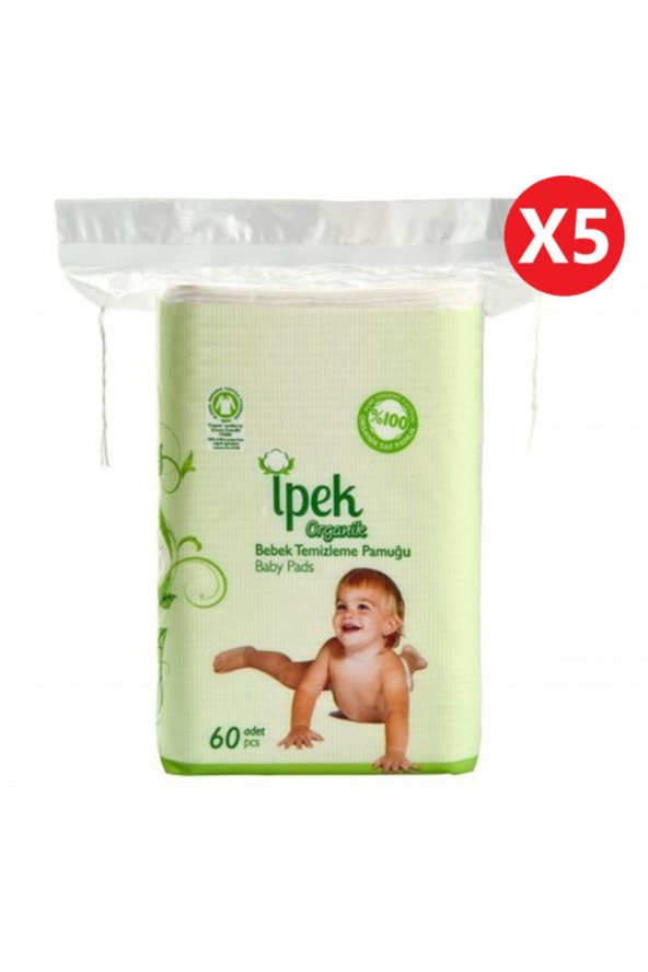 Organik Bebek Temizleme Pamuğu 60'lı x 5'li Paket
