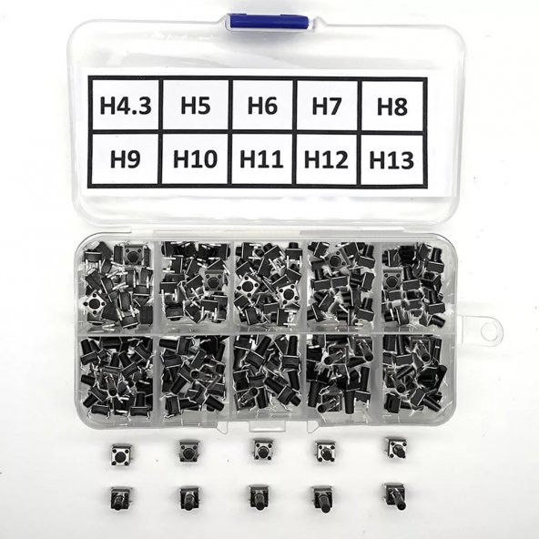 200 Adet 6x6mm Tact Buton Set 10 Farklı Yükseklikte 4 Pin Dokunmatik Anlık Basmalı Düğme Anahtar - 2