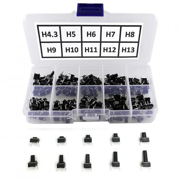 200 Adet 6x6mm Tact Buton Set 10 Farklı Yükseklikte 4 Pin Dokunmatik Anlık Basmalı Düğme Anahtar - 3