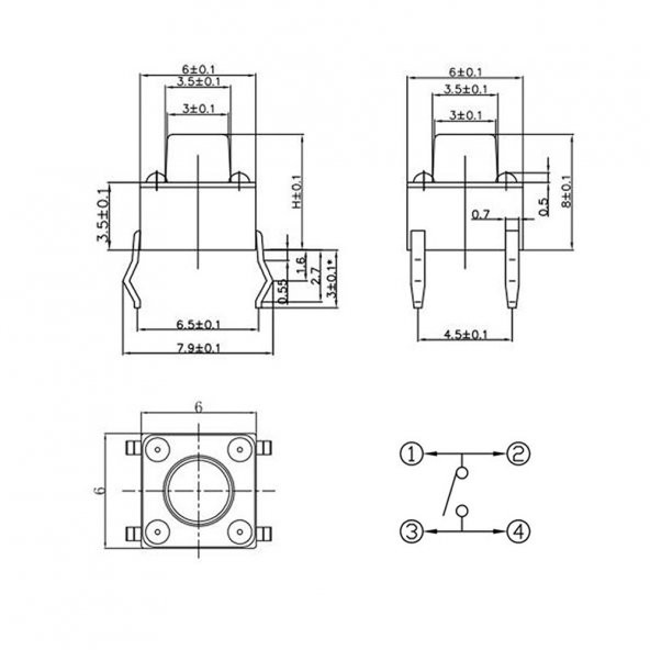 200 Adet 6x6mm Tact Buton Set 10 Farklı Yükseklikte 4 Pin Dokunmatik Anlık Basmalı Düğme Anahtar - 4