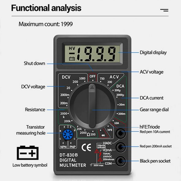DT830B Multimetre Dijital Ölçü Aleti Avometre Voltmetre Ampermetre - 3
