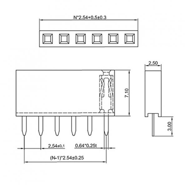3 Pin Tek Sıra Dişi Header 180 Derece 1x3 Pin 2.54mm Soket Konnektör - 5