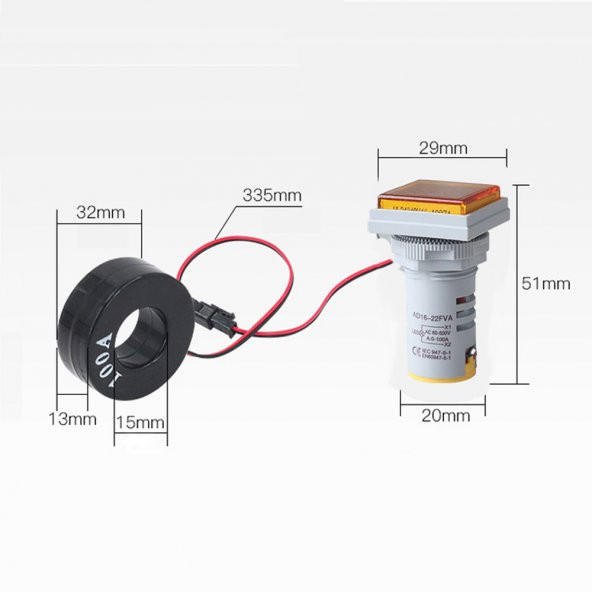 AC 20-500V 100A Kare Dijital Voltmetre Ampermetre 220V Kırmızı - Resim 7