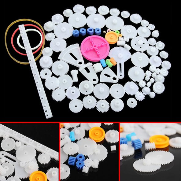 85 Parça Plastik Dişli Seti (Oyuncak - Tekerlek - Mil - Çark) - Resim 2