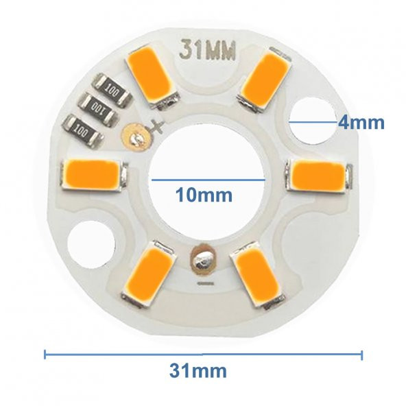 5730 5V 3W 31mm Sarı Led Modül Aluminyum Pcb 6 Led Lamba Işık - 5