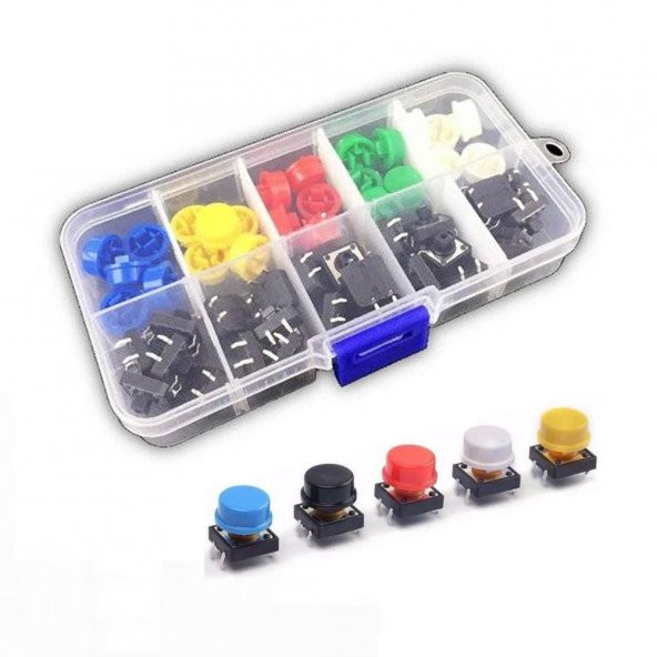 12x12mm Tact Buton Kapak Kutulu Set 25 Adet 5 Renk Anahtar Push - 2