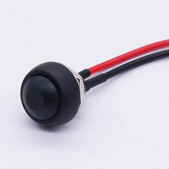 12mm PBS-33B 2 Pin Push Buton Siyah 20cm Kablolu ON OFF 1A 250V
