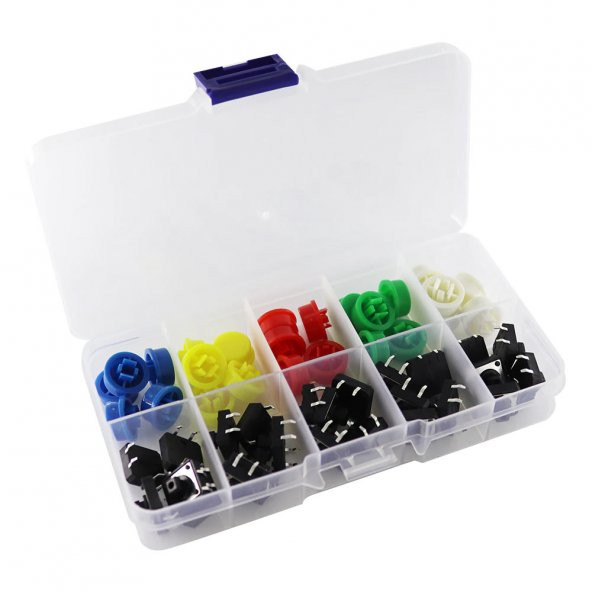 12x12mm Tact Buton Kapak Kutulu Set 25 Adet 5 Renk Anahtar Push - 5