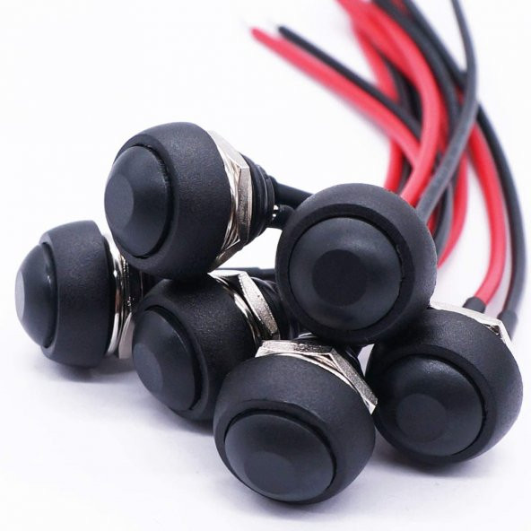 12mm PBS-33B 2 Pin Push Buton Siyah 20cm Kablolu ON OFF 1A 250V - Resim 4