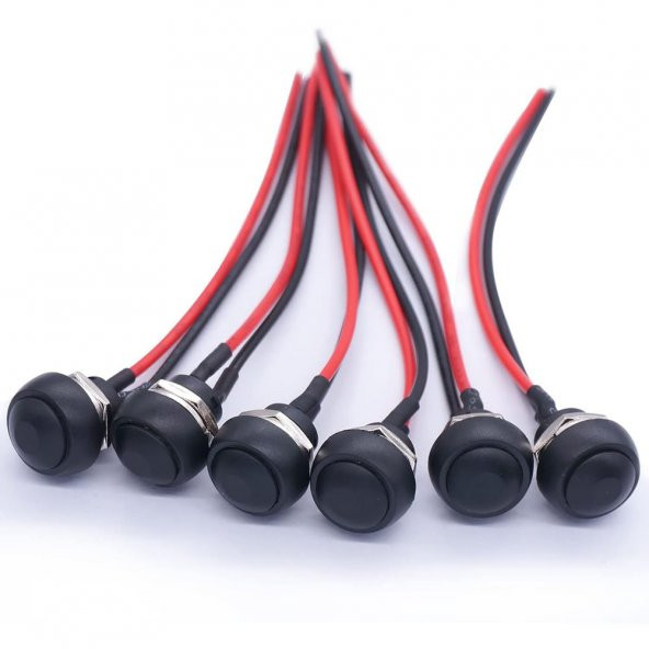 12mm PBS-33B 2 Pin Push Buton Siyah 20cm Kablolu ON OFF 1A 250V - Resim 5