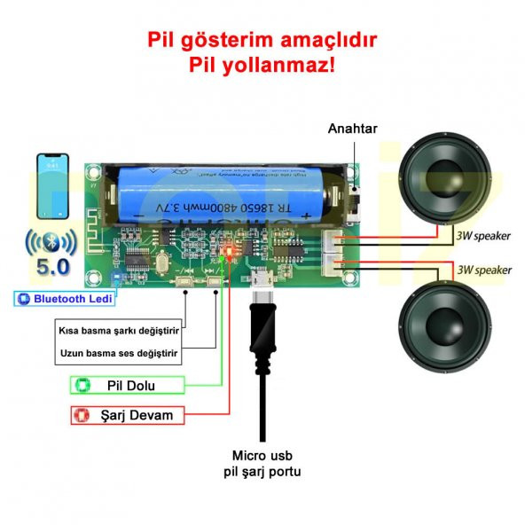 XH-A153 18650 Lityum Pil Soketli Bluetooth MP3 Modül - Resim 5
