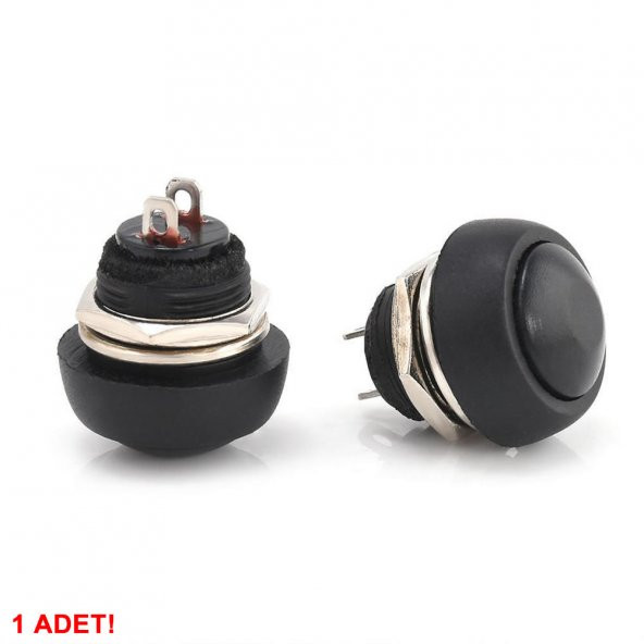 12mm PBS-33B 2 Pin Push Buton Siyah ON OFF 1A 250V Yuvarlak Su Geçirmez Anahtar - Resim 6