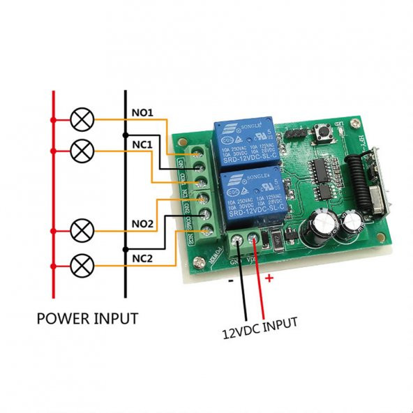 433Mhz RF 2 Kanal Röle Modül DC 12V Kablosuz Motor Pompa Fan Lamba Perde - 5