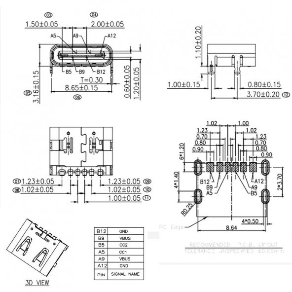 Type-C Usb Soket 6 Pin Smd USB 3.1 Cep Tel. Konnektör Şarj Dişi - 4