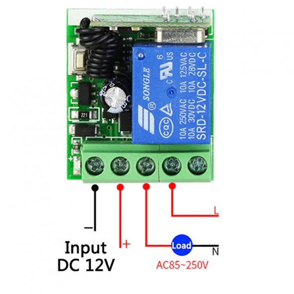433Mhz RF 1 Kanal Röle Modül DC 12V Kablosuz Pompa Fan Lamba Perde - 4