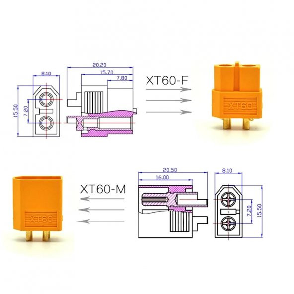 XT60 Konnektör Dişi Erkek Soket Çifti Lipo Pil Batarya Bağlantı - 5