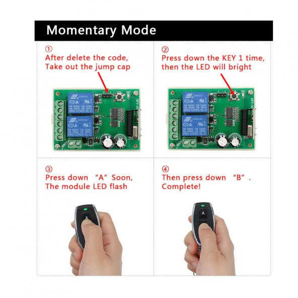 433Mhz RF 2 Kanal Röle Modül DC 12V Kablosuz Motor Pompa Fan Lamba Perde - 6
