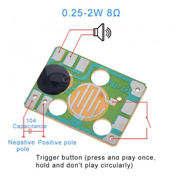 Köpek Havlama Ses Kart DC 3V-4.5V 8ohm 2W Hoparlör Tetik Butonlu - Resim 5