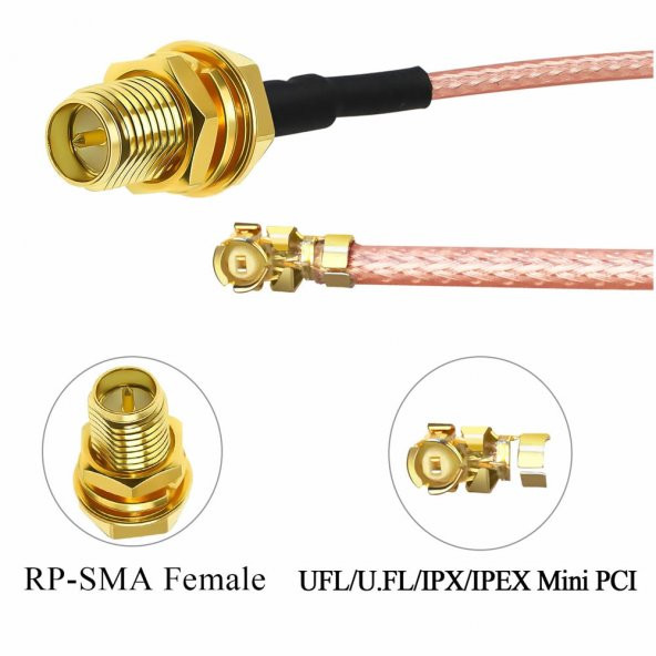 30Cm Rp Sma Dişi Ipex Mhf1 Rf Bağlantı Kablosu 0-6Ghz Altın Kaplama - 5