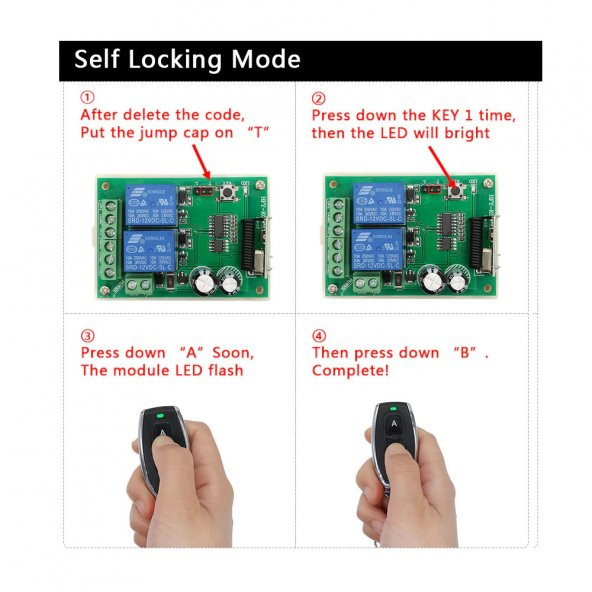 433Mhz RF 2 Kanal Röle Modül DC 12V Kablosuz Motor Pompa Fan Lamba Perde - 7